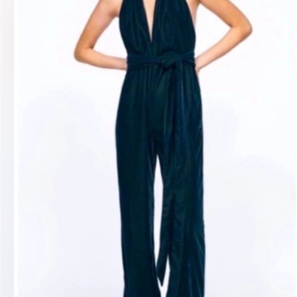 Zara Elegant Black Jumpsuit  velvet green   small NWOT - Picture 2 of 4